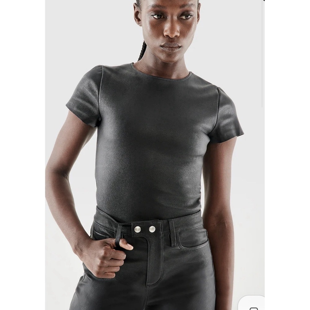 AS By DF Women's Black Brando Stretch Leather Tee Top Size Small Short Sleeve